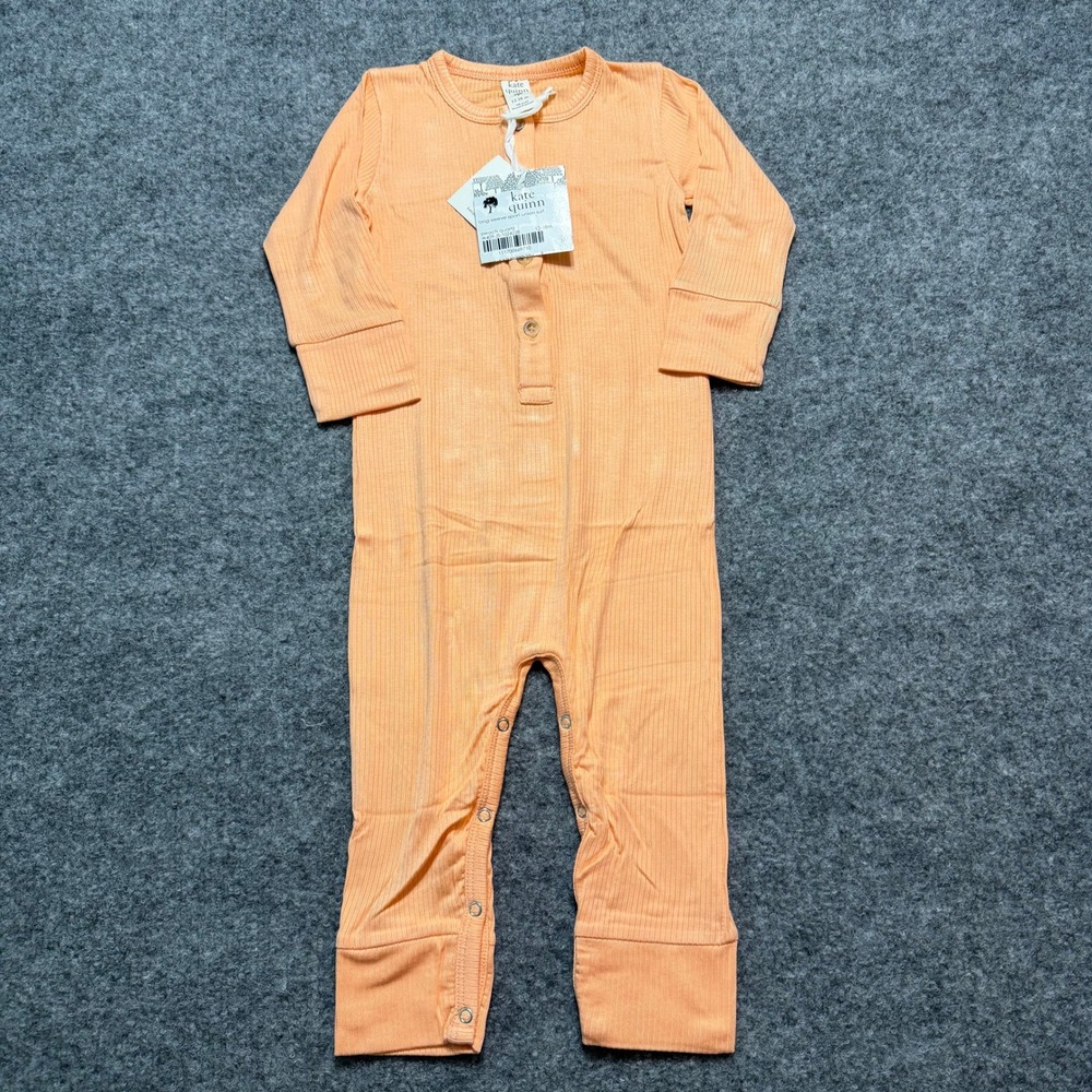KATE QUINN Peach Quartz Long Sleeve Sport Union Suit Ribbed Romper 12-18 Months